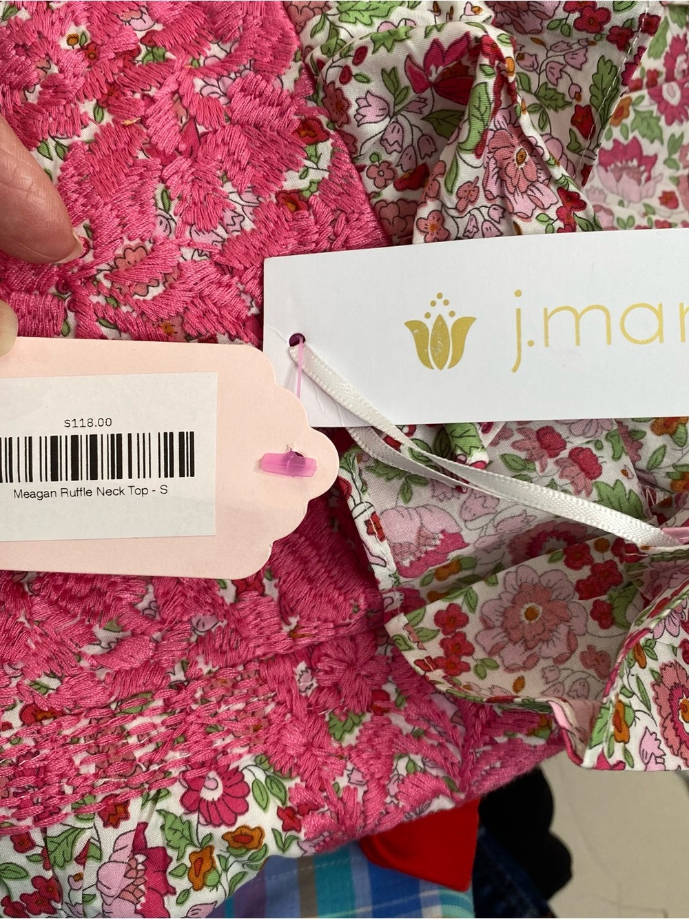 J.Marie Women’s Meagan Ruffle Neck Top Embroidered Lined Shades Of Pink Small - Picture 6 of 9